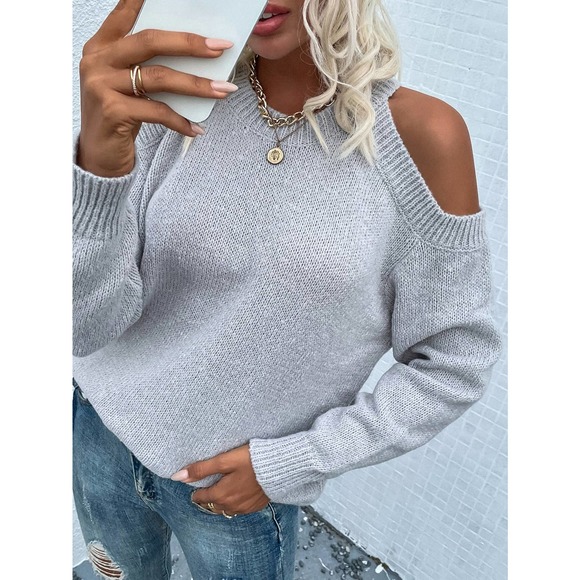 Cold Shoulder cut out knit Sweater gray - Picture 3 of 10